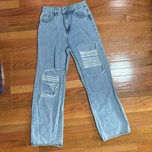 SHEIN Light Blue Denim Ripped Jeans